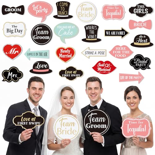 Beeveer 24 Pcs Wedding Photo Booth Props Bulk Wedding Props