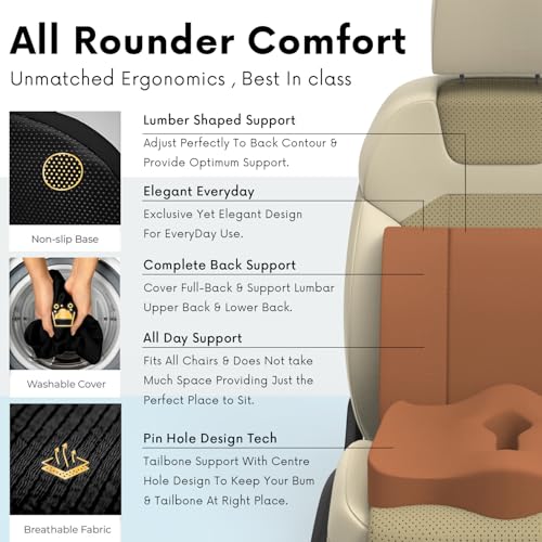 Image of Pillow Kit Memory Foam Back Support and Siting Cushion Ergonomic Adjust Sitting Position Relief Pain for Car or Office Chair. (Majestic tan, Lumbar)