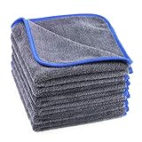 AULLY PARK 1200gsm Ultra Thick Plush Microfiber Car Cleaning Towels Buffing Cloths Super Absorbent Drying Auto Datailing Towel Dark Gray (16 in. x 16 in., Pack of 6)