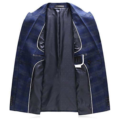 Mogu 3 Piece Suits For Men Plaid Suit Men Regular Fit Us Size 34 (Asian L/50) Blue #TOP2