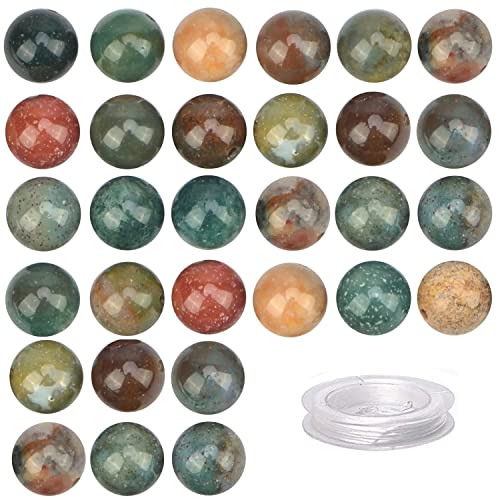 Image of 100Pcs Natural Crystal Beads Stone Gemstone Round Loose Energy Healing Beads with Free Crystal Stretch Cord for Jewelry Making (Indian Agate, 6MM)