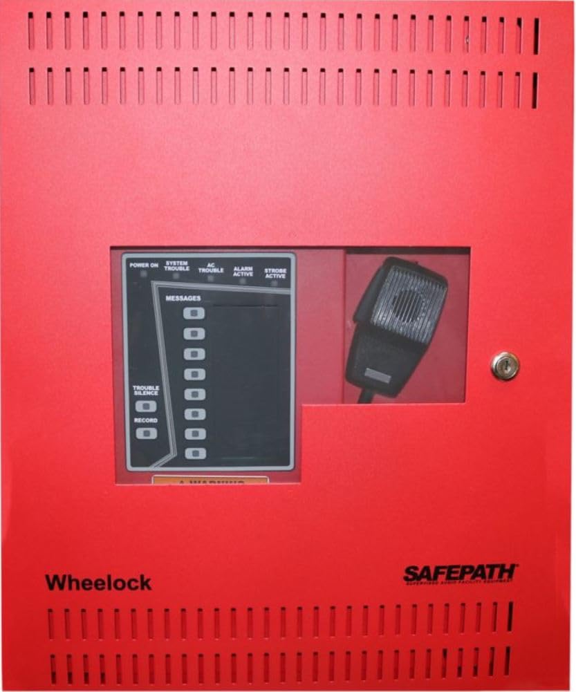 SP40S-D SAFEPATH DoD In-Building Mass Notification System, Red Enclosure, 40W of Supervised Audio Power, 8 Digitally Pre-recorded Voice Messages, 120 Volts, 25/70/100V, UL 864/1711