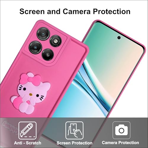 Image of SBMS Silicone Back Cover Case for Motorola G67 Power / G57 Power 5G | Cute Fun 3D Happy Kitty Design Silicone Case | Camera Protection Bump | Shockproof Back Cover Case for Moto G67 Power (Pink)