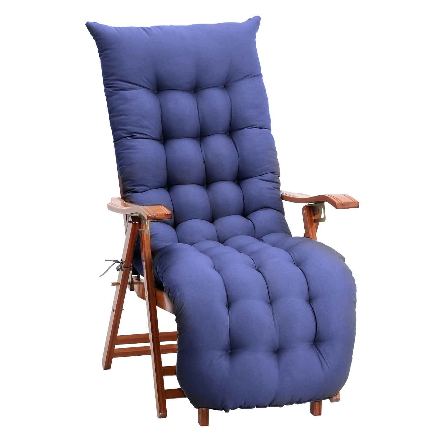 DKIEI Thicken Sun Lounge Cushion Recliner Chair Cushion Rocking Chair Cushion with Anti-slip Hood & Straps for Outdoor Garden Indoor (Only Cushion), Blue, 160x50x8cm — image 1