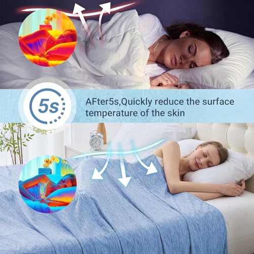 Image of Cooling Blanket Throw Size, Cooling Blankets for Hot Sleepers, Absorbs Heat to Keep Body Cool for Summer Nights Sweats, Cold Blanket for Bed Couch Sofa, Ice Blanket 50x70 Inches, Blue