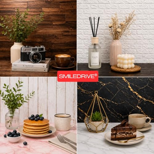Image of SMILEDRIVE Backdrop with Stand Kit | 8 Styles (4 Double-Sided Sheets) | Professional Tabletop Photography Background Set | Silver Reflector & Black Diffuser Included