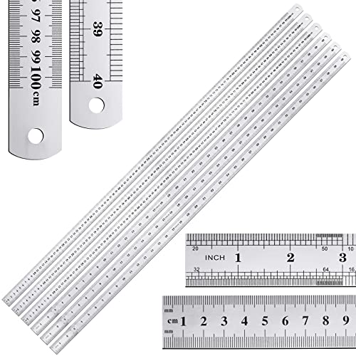 Lothee 6 Pieces Bulk Metal Yard Stick Large Stainless Steel Ruler Rule Measure Straight Edge 1 Metre Meter 40 Inch / 100 cm School Classroom Measuring Tool for Student Teacher Woodworking