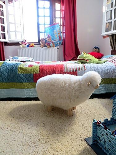 Sheepskin Stool Stool Sculptur Ottoman Foot Stool Artisan Crafted pouffe footrest Hassock Design Children Stool Natural Fleece and Wood Bed Side Table Free Express delivery