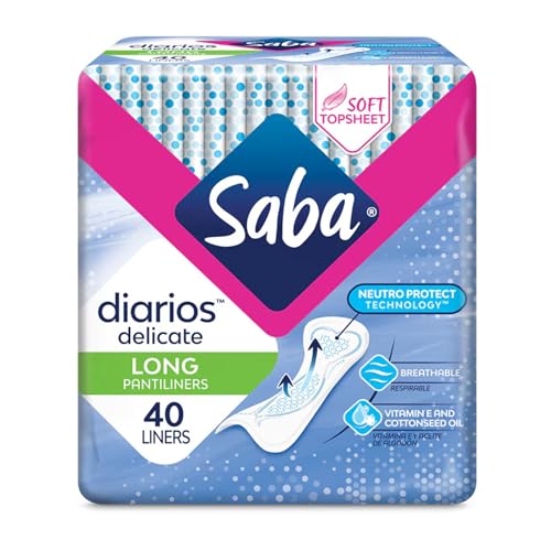 Image of SABA Diarios Long Delicate Pantiliners, Unscented, Breathable & Comfortable for Everyday Freshness, 4-Pack of 40 Pads (160 Count)