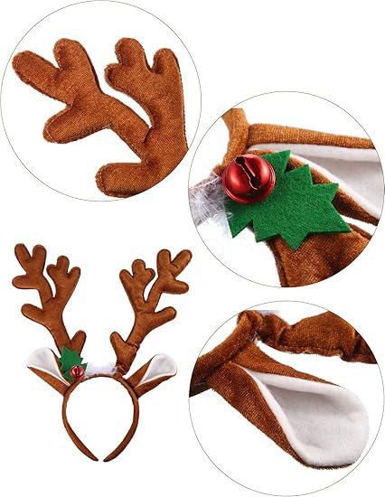 Reindeer Antlers Headband, 2PCS Deer Antlers with Bells Cute Christmas Reindeer Ears (brown orange) - Image 3