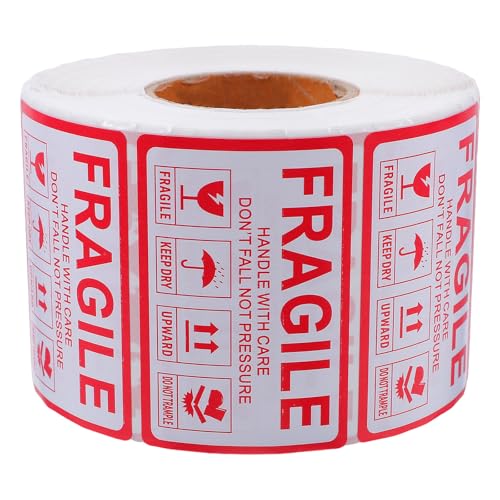 UKCOCO 1000 Etiquetas Adhesivas de Papel Rojo para Advertencia de Fragilidad, Etiquetas para Envíos y Cajas de Mudanza, Fáciles de Usar y Resistentes para Transporte Seguro