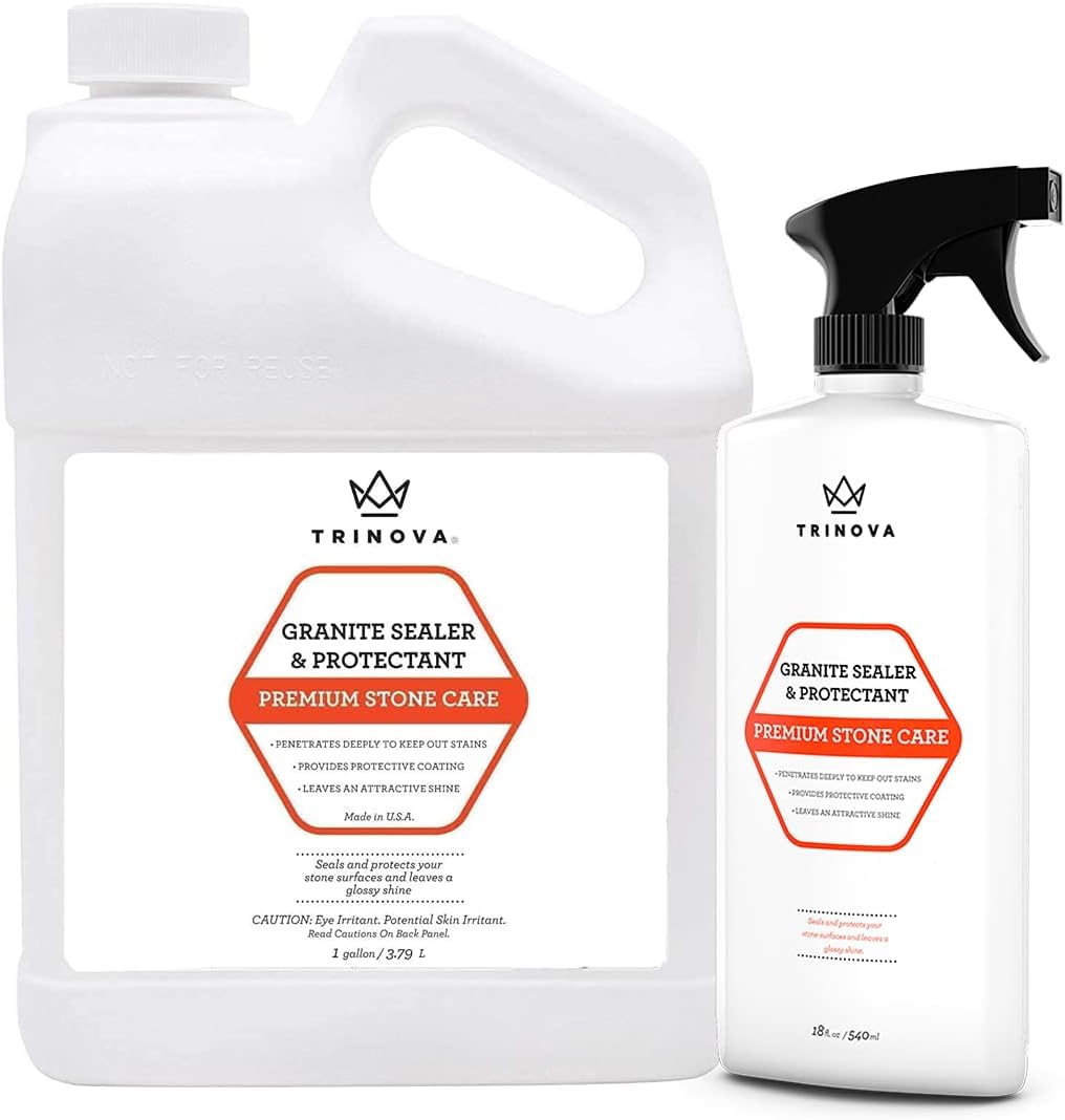 TriNova Granite Sealer & Protectant 18 oz & Gallon Refill Bundle - Guard Your Premium Stone, Enhance Shine, & Protect from Stains