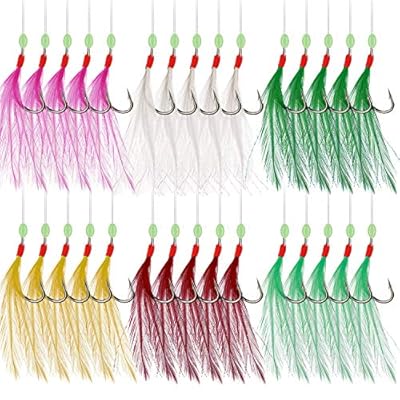 10X Luminous Bait Feathers Lures Mackerel Bass Cod Sea Fishing Rig