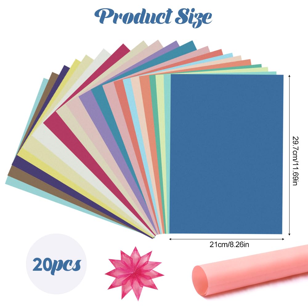 HMCEY 20 Feuilles Papier Transparent Couleur 29.7 X 21 cm,Cartonné A4 Papier Loisir Creatif,Papiers Calque Imprimable,Bricolage Papiers Calligraphie,Paper Transparency pour Scrapbooking-20 Couleurs