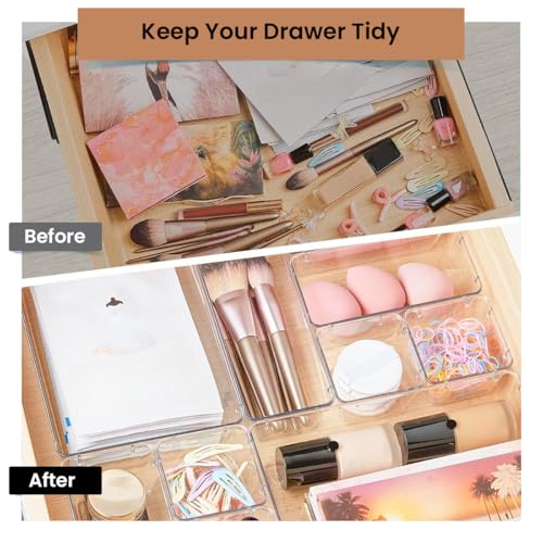 Image of ALOXE Drawer Organizer Makeup Organizer Box Transparent Multipurpose Drawer Organisers Storage Box For Cosmetic, Jewellery, Office, Kitchen Items (10 Pcs)