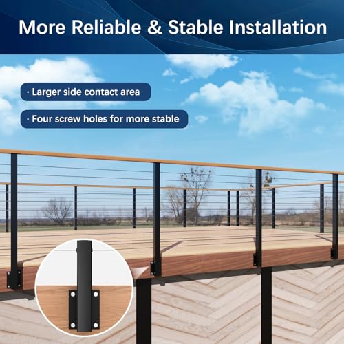 Image of 2 Pack Side Mount Cable Railing Post 36 inch (Post Body 44 inch), Level Drilled Space-Saving Rail Post with 11 Holes, Stainless Steel Fascia Mount Cable Railing System, Black Indoor Outdoor Deck Post