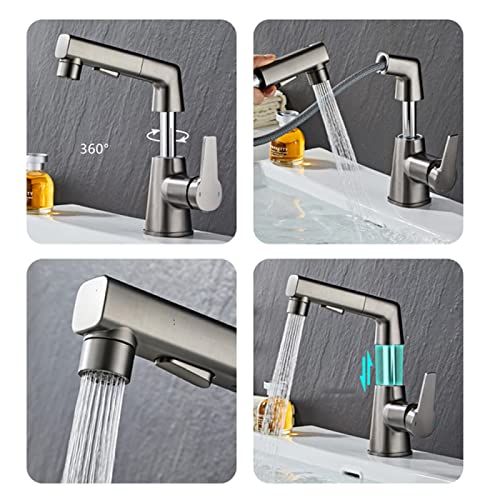 Robinet d'évier de salle de bain anti-éclaboussures à bec rétractable pour eau chaude froide - 4