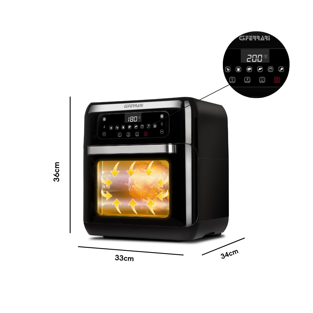 G3 Ferrari G10136 Friggisano 2.0, Friggitrice ad Aria, 11 Litri, 1500 W, 9 Programmi, Display digitale, Nero