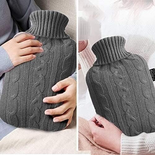 Hot Water Bottle, Winter 2000ml Hot Water Bottle Knitted Cover Solid Color Bag Cloth Cover Hand Warmer Winter Soft Hot Water Bottle Warming Bag (Color : Red) (Color : Wine Red)