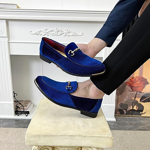 Image of FLQL Men's Luxury Velvet Penny Loafers Shoes Embroidery Suede Dress Loafers Daily Boats Shoes for Party Wedding Prom Size 7-13
