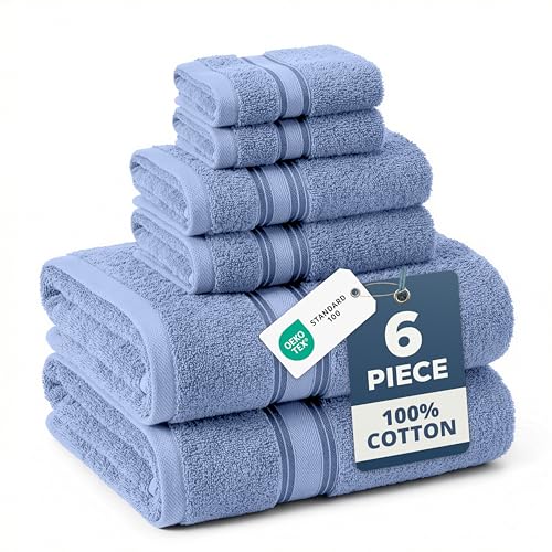 Image of LANE LINEN Luxury Bath Towels Set - 6 Piece Set, 100% Cotton Bathroom Towel, Zero Twist, Quick Dry Shower Towels, Soft Absorbent Bath Towel, 2 Bath Towels, 2 Hand Towels, 2 Wash Cloths - Allure