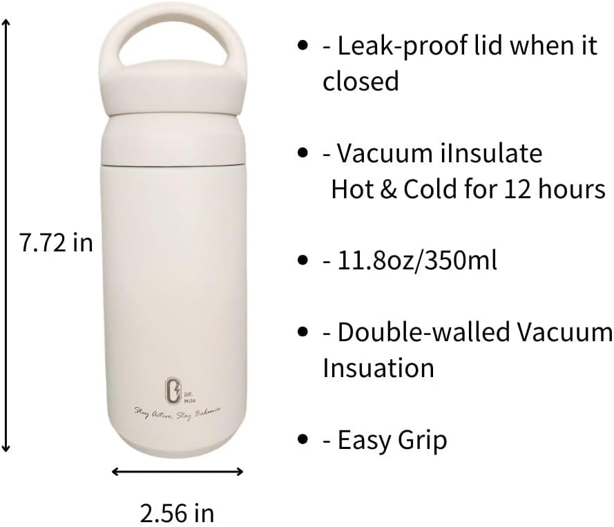 Dr.mito Thermo bottle Vacuum-Sealed, Sweat-Proof, Durable Stainless Steel with Sleek Design, Ideal for Outdoor Adventures White - Image 2