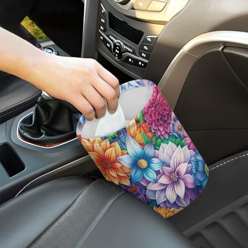 Image of Pensura Bohemian Flowers Car Trash Bag Quality Multipurpose mini Trash can for car Collapsible Accessories Waste Basket Car Organizer Universal Fit for Car SUV Trucks