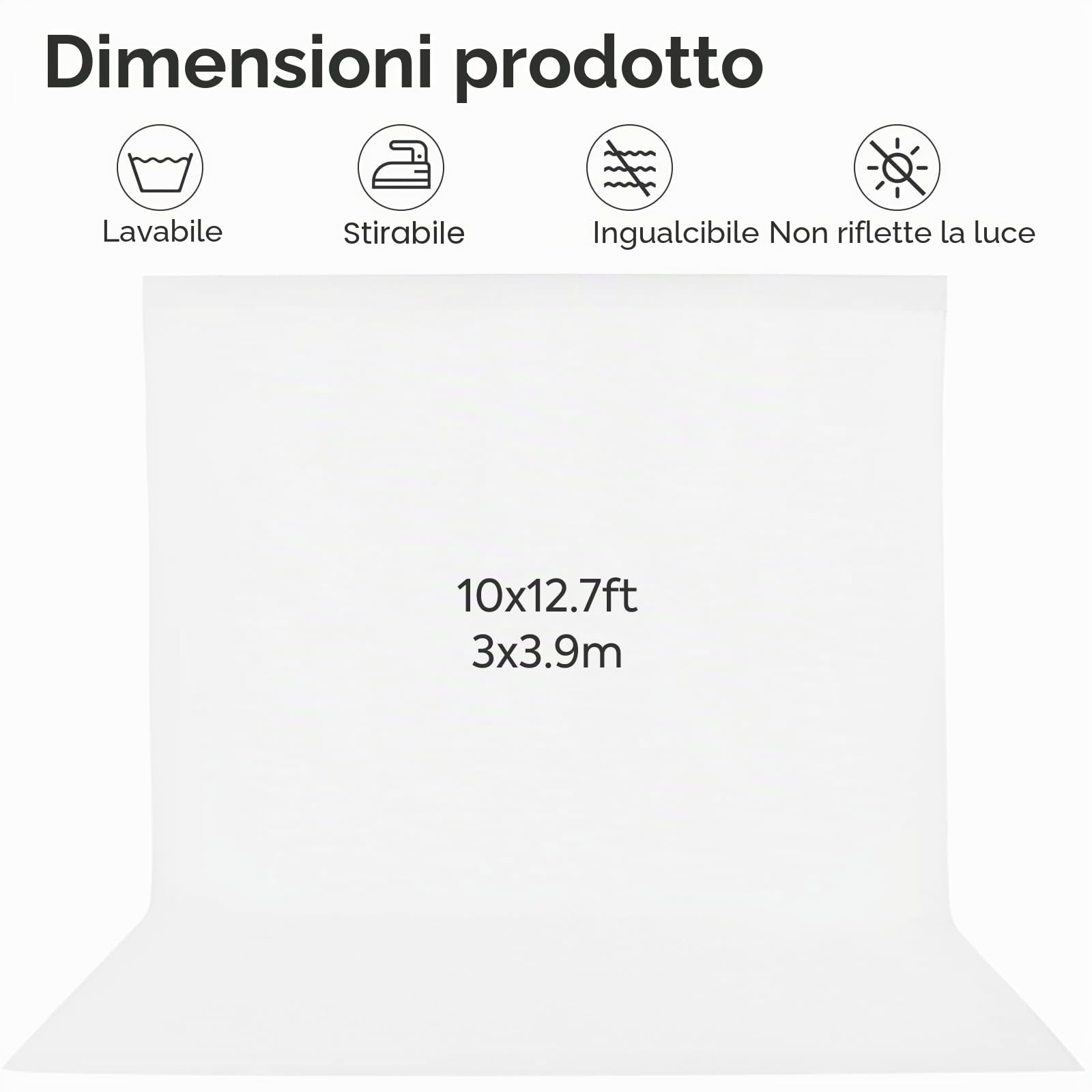 Sfondo fotografico, 3 x 3,9 m, bianco, per studio fotografico, non riflettente, in poliestere, bianco, per video, televisione, studio fotografico (solo sfondo)