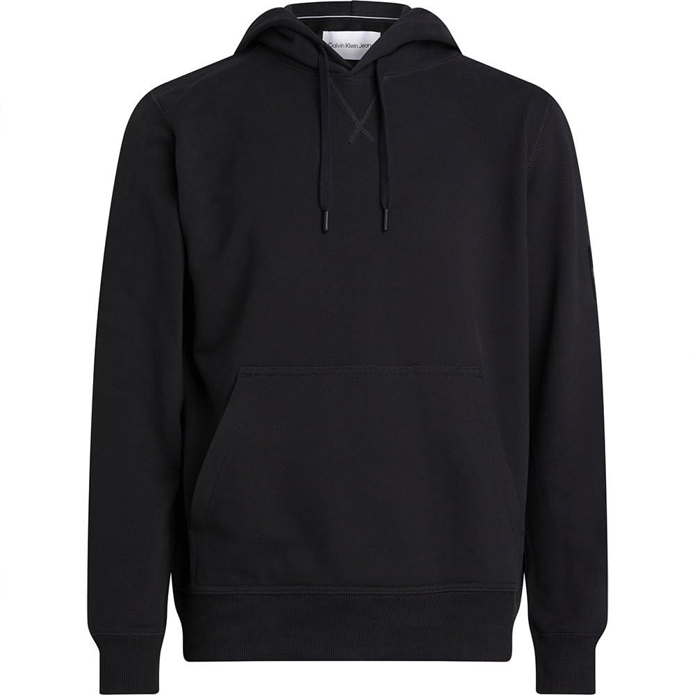 Calvin Klein Jeans Men's Black Monogram Badge Hoodie in Size 2XS, Sports Direct