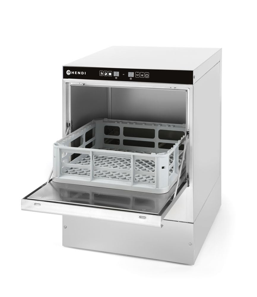 HENDI Lavastoviglie industriale, per cestelli 40x40 cm, con comando elettromeccanico, macchina lavapiatti lavabicchieri lavatazze, 230V, 2800W, 470x510x(H)710mm, acciaio inossidabile
