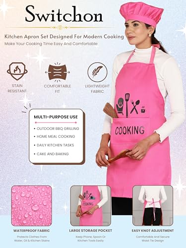 Image of Waterproof Polyester Printed Cooking Apron with Large Front Pocket & Chef Cap - Free Size | Kitchen, Home, Hotel, Cafe & Restaurant Use