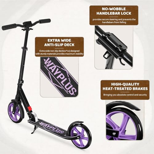 Image of WAYPLUS Kick Scooter for Ages 6+,Kid,Teens & Adults.8 Big Wheels,240lb
