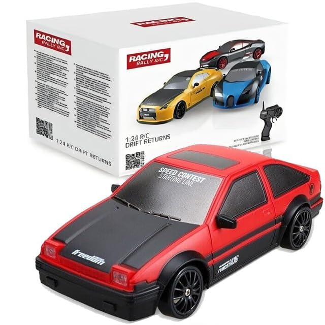 Image of Imports RC Drift Car 1 /24 2.4GHz 4WD Remote Control Sport Racing On-Road Vehicle with LED Light, Batteries and Drift Tires (Style 5)