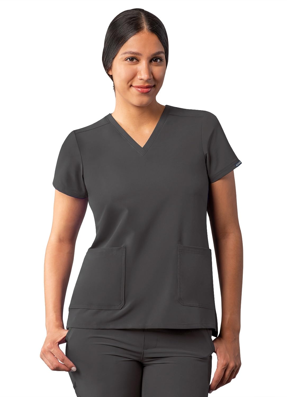 Adar Addition Scrubs for Women - Modern V-Neck Scrub Top - A6008 - Pewter - XXS