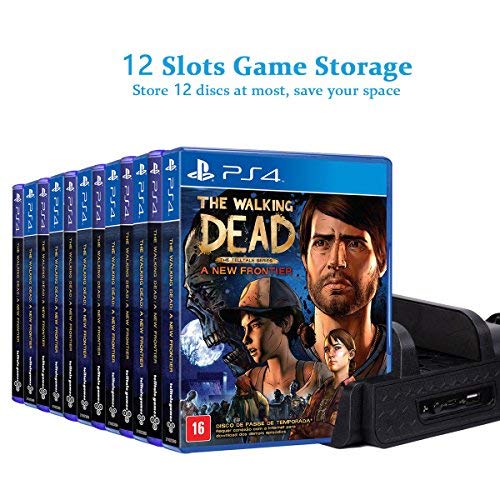 Cooling Dock for PS4/ PS4 Slim/ PS4 Pro, Multifunctional Vertical Stand with Dual Controller Charger Station, 3 Cooling Fans and 12 Game Disc Storage (Black)