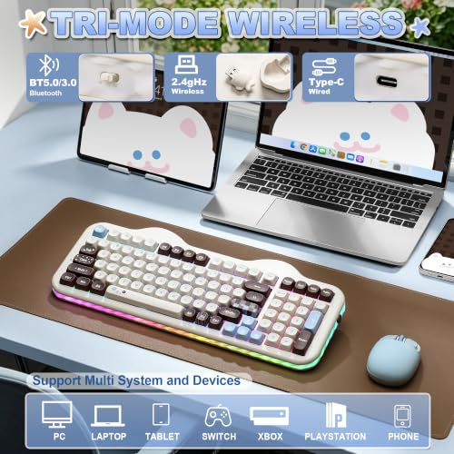 Image of YUNZII C98 Wireless Mechanical Keyboard with Number Pad,98 Key BT5.0 /2.4G /USB-C Hot Swap Gasket Mount with PBT MOA Keycaps,Custom RGB,Cute Cake Keyboard for Win /Mac (Choco, Milk V2 Linear Switch)
