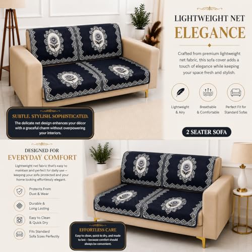 Image of Homerz Premium 'Maharaja Paradise Series' Sofa Cover | Net Fabric Sofa Cover | Washable, Anti-Dust Backed & Wrinkle Resistant Cover (Regal Flower, 2 Seater, Seat Cover with Backrest)