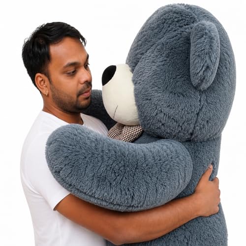 Image of 5 Feet Giant Grey Teddy Bear for Girls | Big Size Soft Plush Hugging Teddy | Large Standing Teddy Bear with Bow | Cute Birthday, Anniversary & Valentine Gift for Kids & Girlfriend