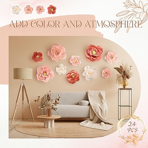Image of Cholemy 24 Pcs Tissue Paper Flowers, Crepe Paper Flowers Decorations 8 inch 10 inch 12 inch for Wedding Party Baby Bridal Shower Carnival Party Birthday Nursery Wall Decor (Assorted Color)