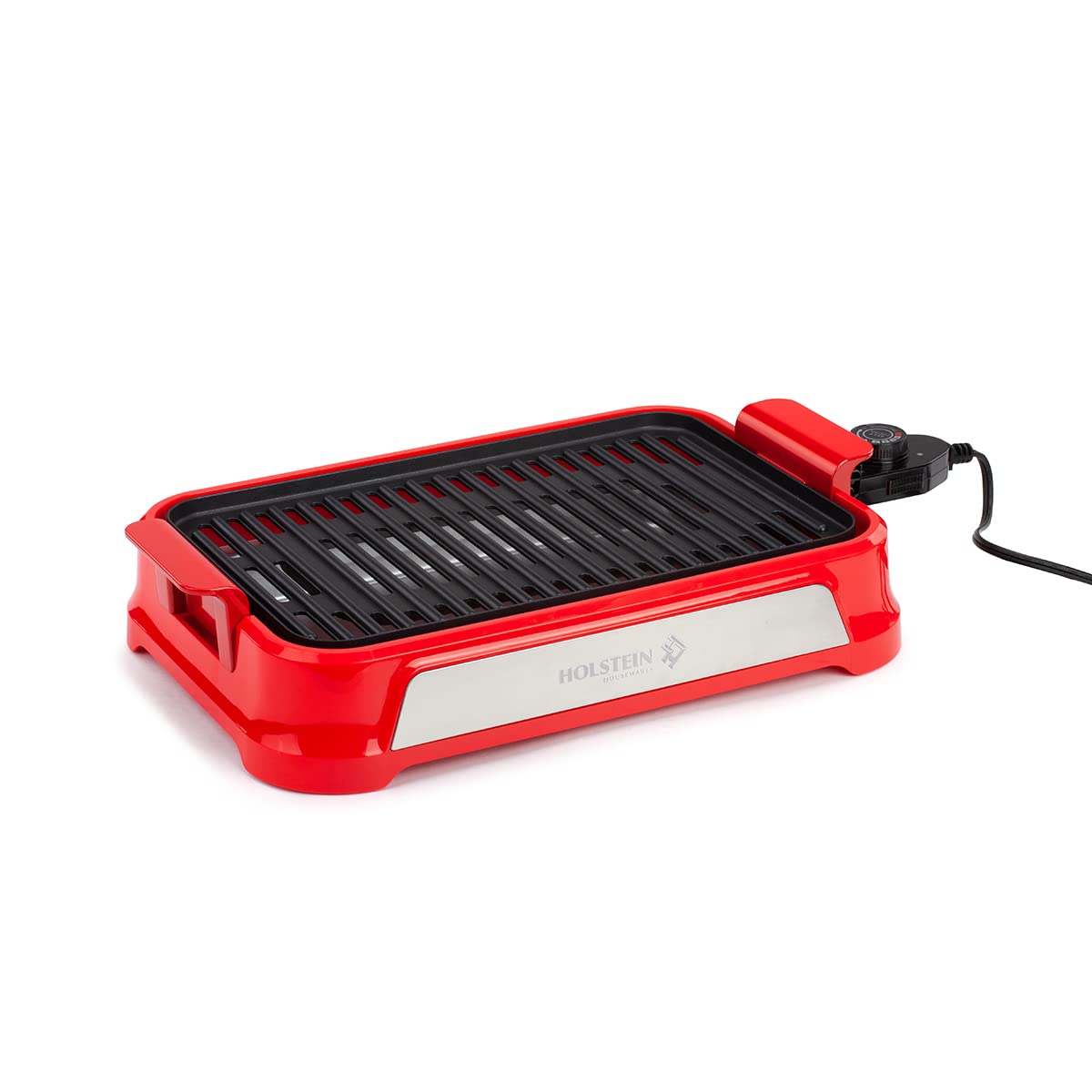 Holstein Housewares1200W 14 Inch Smokeless Grill, Red - Convenient and User Friendly with Optimal Cooking Indicator Lights, HH-09114009R
