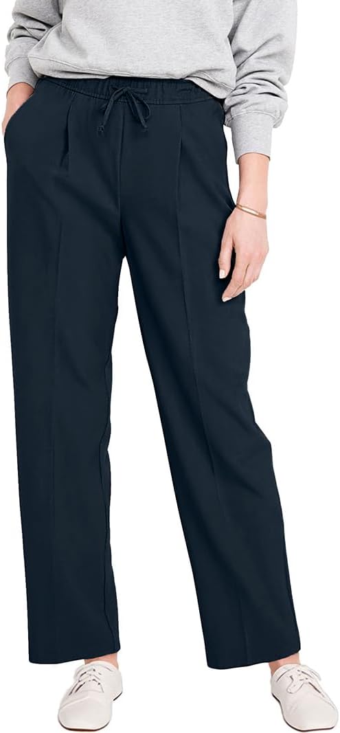 Women Billie Straight Pockets Elastic Drawstring High Waisted Trouser Pleated Pant