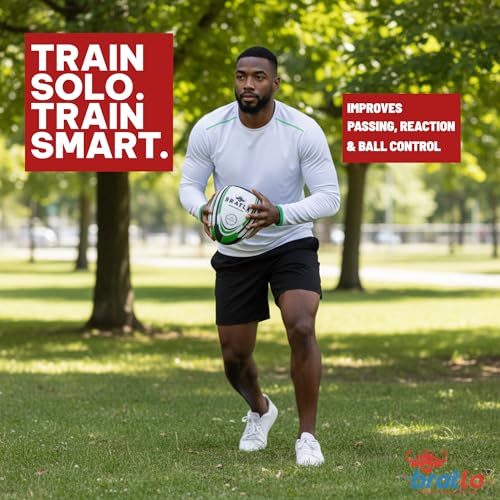 Bratla Pro Size 5 Rugby Rebounder Ball – Half-Ball for Solo Training, Passing & Catching Practice – Durable Grip – Training Weight – Teens & Adults - Thumbnail 3
