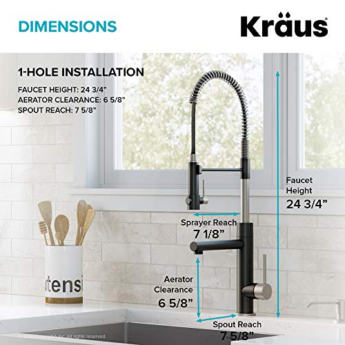 Kraus Kpf-1603Sfsmb Artec Pro 2-Function Commercial Style Pre-Rinse Kitchen Faucet With Pull-Down Spring Spout And Pot Filler, 24.75 Inch, Spot Free Finish Stainless Steel/Matte Black #TOP4