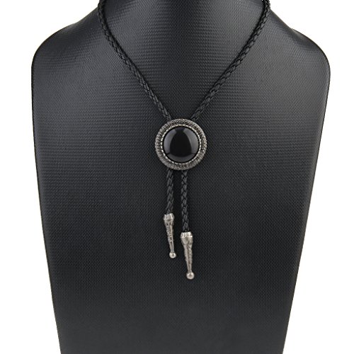 Image of GelConnie Bolo Tie for Men Women Western Cowboy Turquoise Leather Necktie | Natural Stone Bolo Tie Necklace for Women Rodeo Cowboy Leather Necktie Native American Western Cowgirl Ties Adjustable Cord