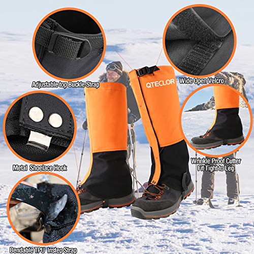 QTECLOR-Leg-Gaiters-Waterproof-Snow-Boot-Gaiters-for-Snowshoeing-Hiking-Hunting-Running-Motorcycle-Anti-Tear-Oxford-Fabric-TPU-Instep-Belt-Metal-Shoelace-Hook-for-Outdoor