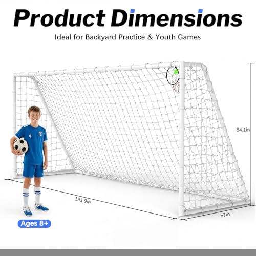 Mersco16x7 FT Soccer Goal for Backyard,8x6,12x6 FT Rust-Proof Reinforced Metal Soccer Goals with PE Soccer Net, Target Net & Training Cones, Outdoor Soccer Net for Kids, Youth Training or Team Games