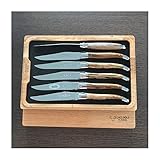 Laguiole en Aubrac Luxury Fully Forged Full Tang Stainless Steel Steak Knives 6-Piece Set with Aubrac Wood Handle, Stainless Steel Shiny Bolsters
