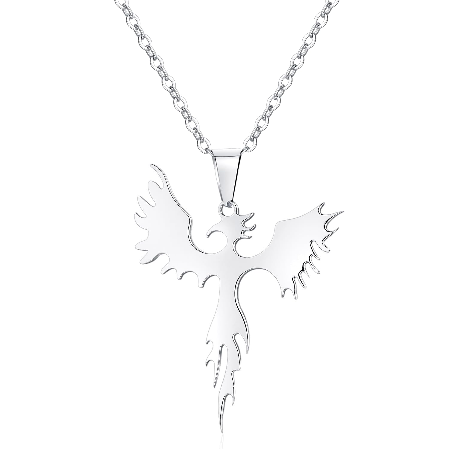 jonline24hStainless Steel Phoenix Bird Firebird Pendant Biker Mens Necklace, 18-26 inch Chain(24 Inches)