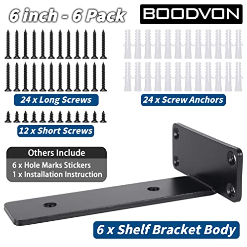 Floating Shelves Brackets 6 Inch, Black Shelf Brackets Heavy Duty With Screws, 90 Degree Angle Metal Shelf Brackets & Supports, Shelf Brackets With Modern Iron Finish (6 Inch -2 Pack) #TOP4