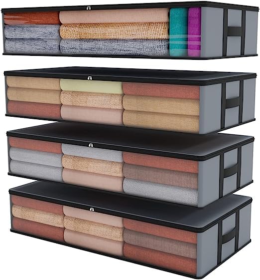 izoi 100L Under Bed Fabric Storage Containers with Window & Handles Foldable Underbed